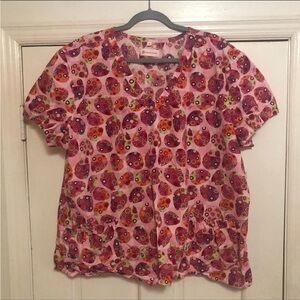 White Cross Pink and Green Patterned Top